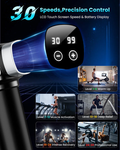 Deep Tissue Massage Gun, Portable Percussion Electric Muscle Massager for Pain Relief, Handheld Massagers with 30 Speeds & 6 Attachments for Back and Neck, Gifts for Men Women - My Store