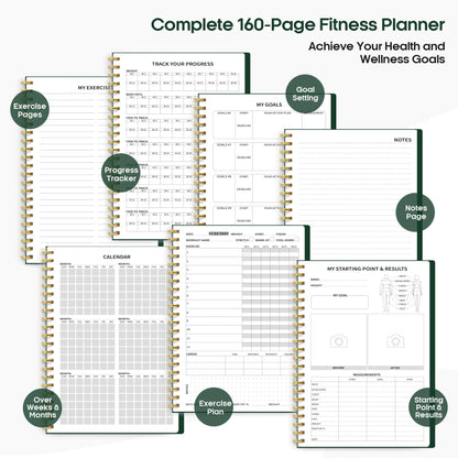 Fitness Workout Journal for Women & Men, A5(5.5" x 8.2") Workout Log Book Planner for Tracking, Progress, and Achieving Your Wellness Goals - Green - My Store