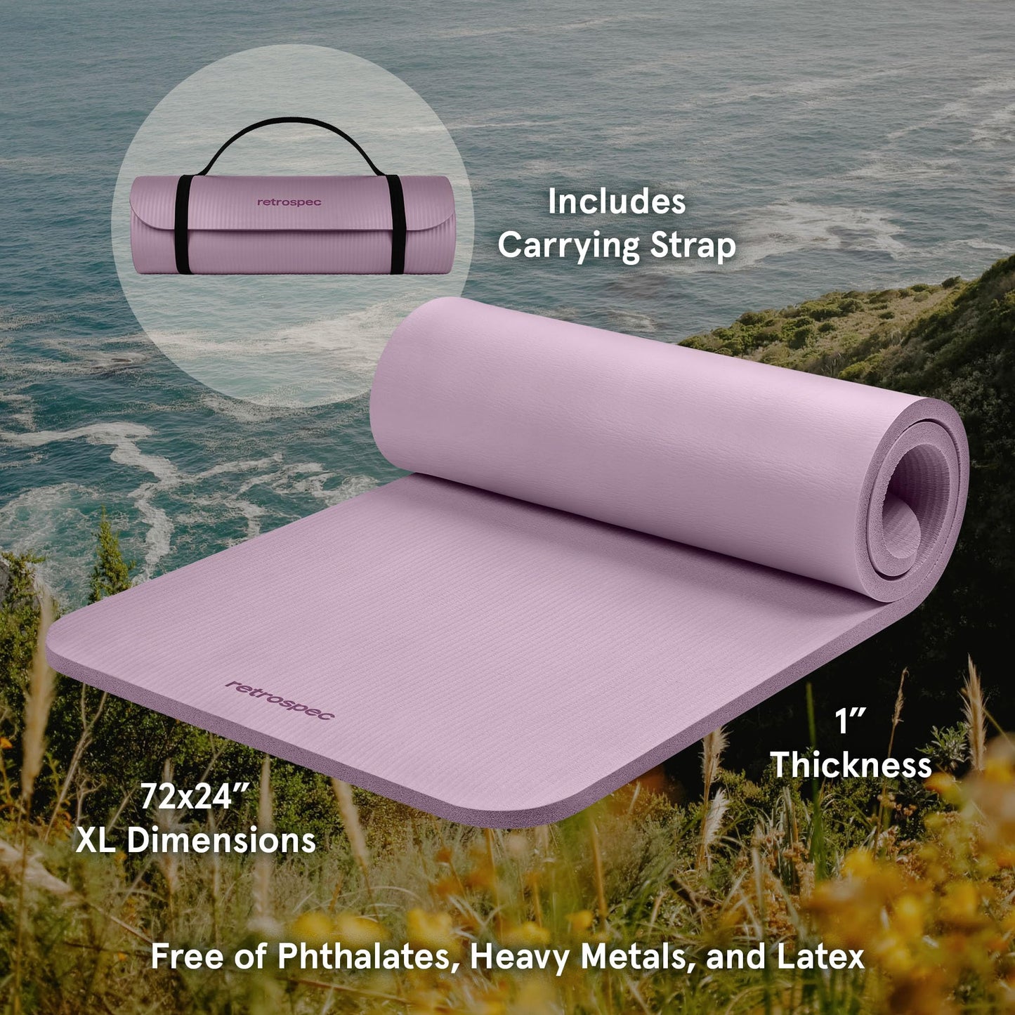 Retrospec Solana Yoga Mat 1" Thick With Nylon Strap For Men & Women - Non Slip Exercise Mat For Home Yoga, Pilates, Stretching, Floor & Fitness Workouts - My Store
