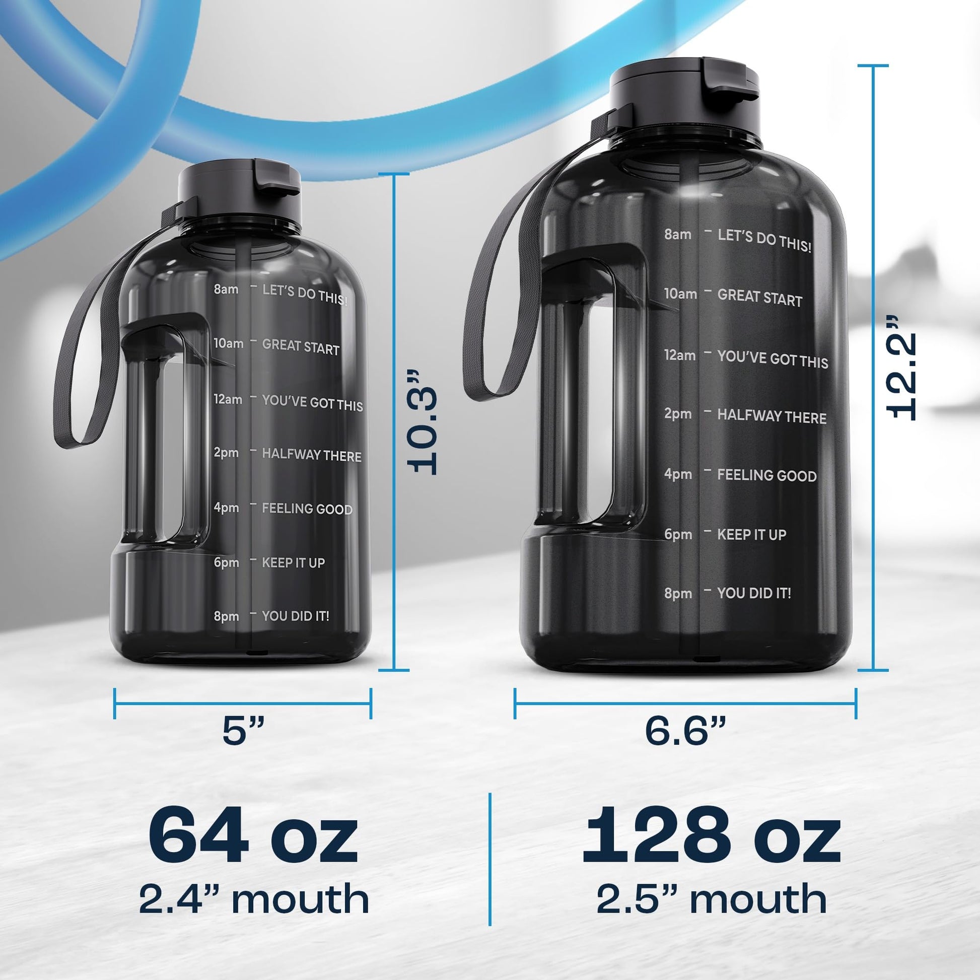 AQUAFIT 1 Gallon Water Bottle with Time Marker - Straw & Chug Lid - BPA Free Gym Water Bottle with Straw - Big Gallon Jug (Gray, 128 oz - 2 Lids) - My Store