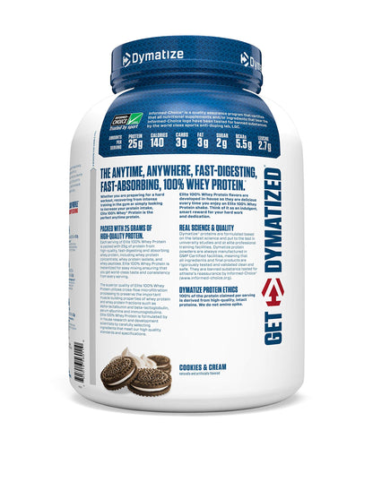 Dymatize Elite 100% Whey Protein Powder, Cookies & Cream, 25g of Protein, 5.5g BCAAs, Less Than 140 Cal., Gluten Free, 3g Carb, 2g Sugar, 3g Fat (25 Servings)