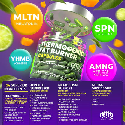 Thermogenic Fat Burner Capsules - Weight Loss Pills for Women & Men, Appetite Suppressant, Metabolism Booster - Green Tea, Coffee Extract, Garcinia Cambogia - Diet Pills for Weight Loss - 60 Capsules