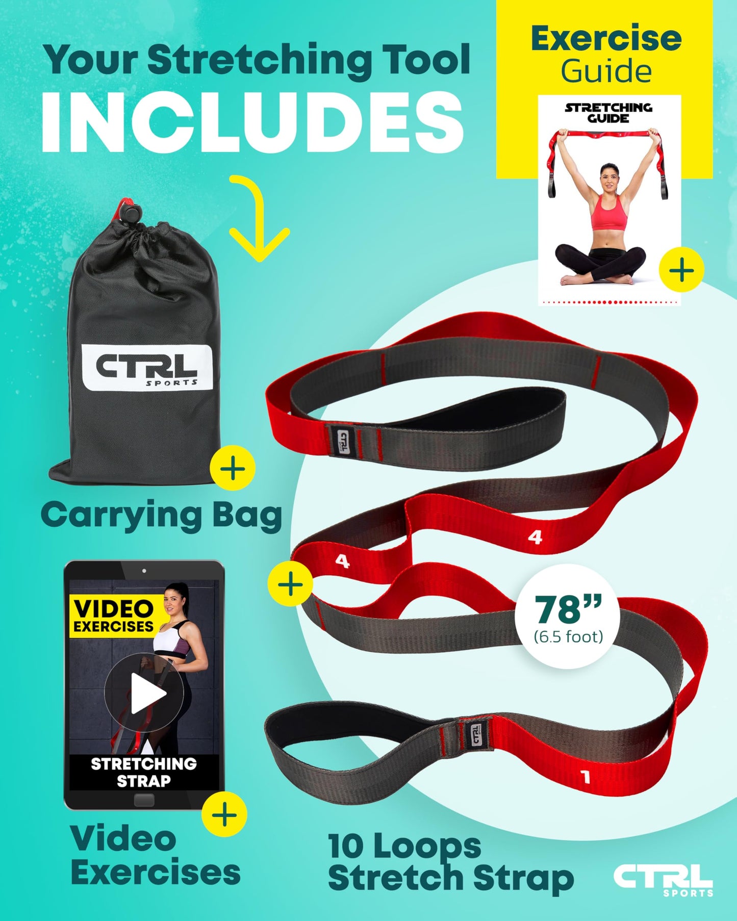 Stretching Strap with Loops - Non Elastic Stretch Band for Physical Therapy, Yoga Strap for Stretching Equipment, Stretch Bands for Exercise and Flexibility - Fascia, Hamstring & Leg Stretcher Belt - My Store