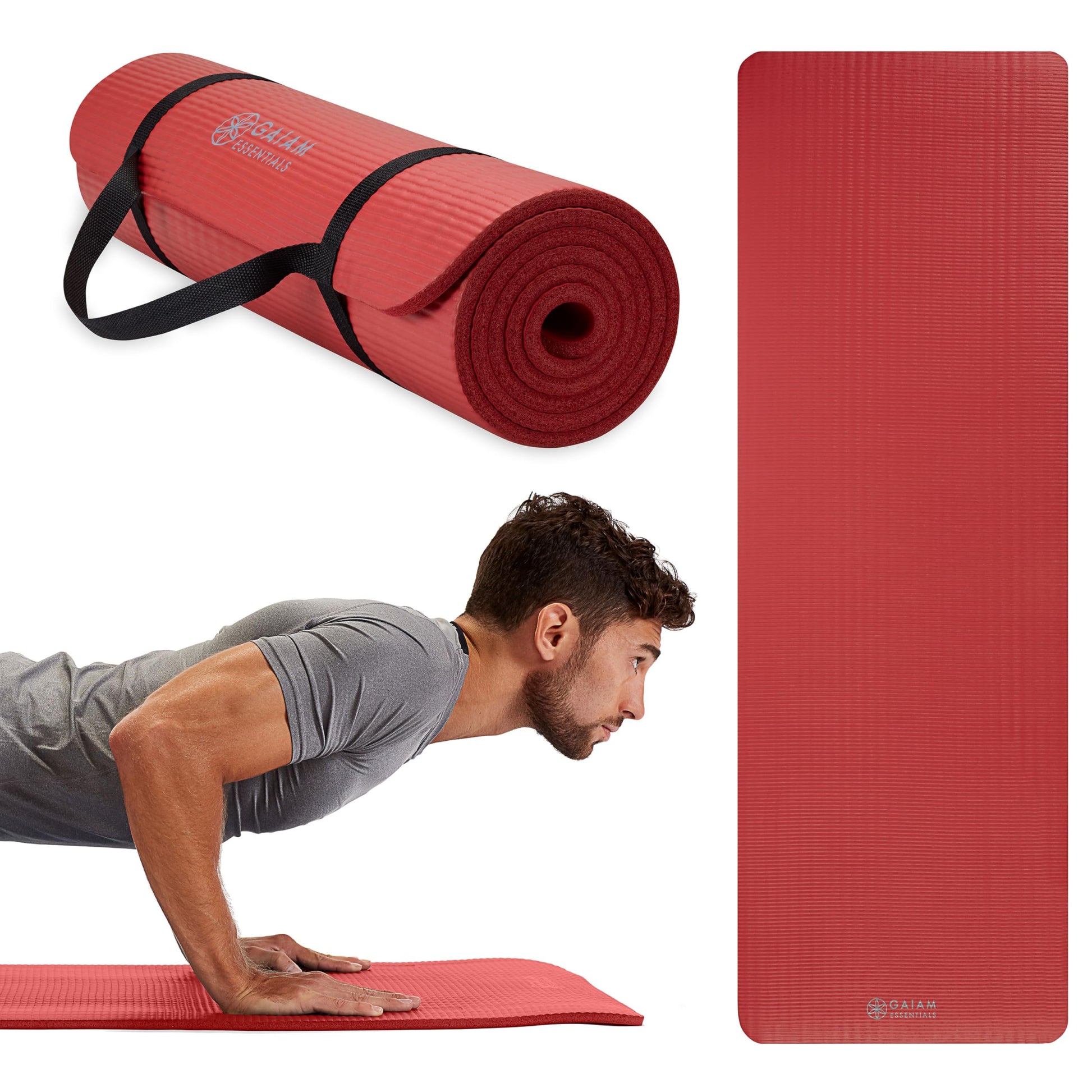 Gaiam Essentials Thick and Thin Yoga Mat Fitness & Exercise Mat with Easy-Cinch Carrier Strap - My Store