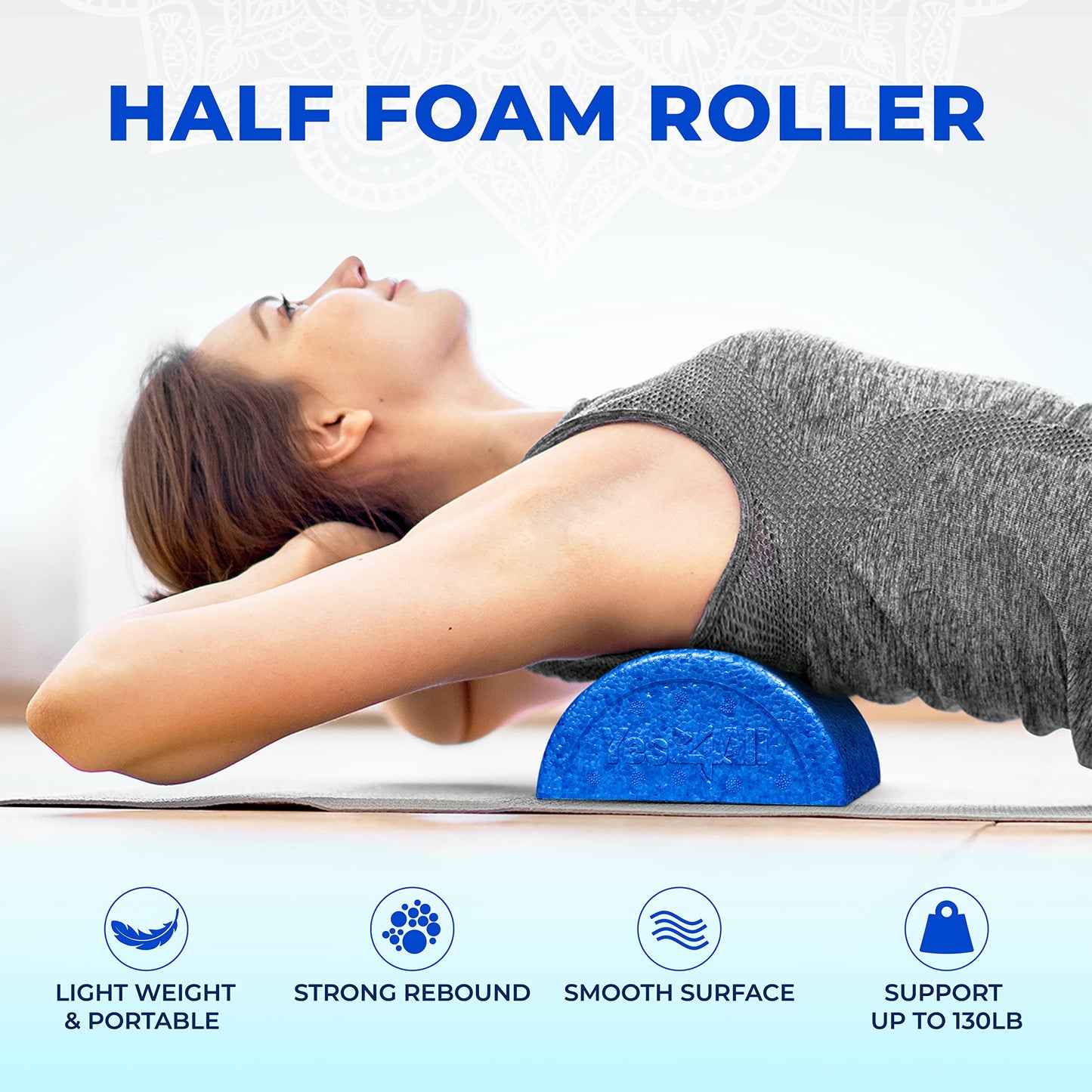 Yes4All High-Density EPP Half Round Back Roller Foam, Exercise Foam Roller for Yoga, Pilates & Stretching - 12, 18, 24, 36 inch - My Store