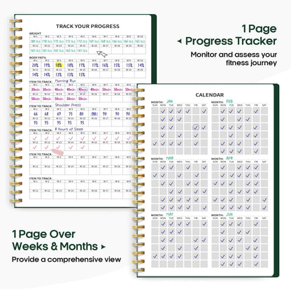 Fitness Workout Journal for Women & Men, A5(5.5" x 8.2") Workout Log Book Planner for Tracking, Progress, and Achieving Your Wellness Goals - Green - My Store