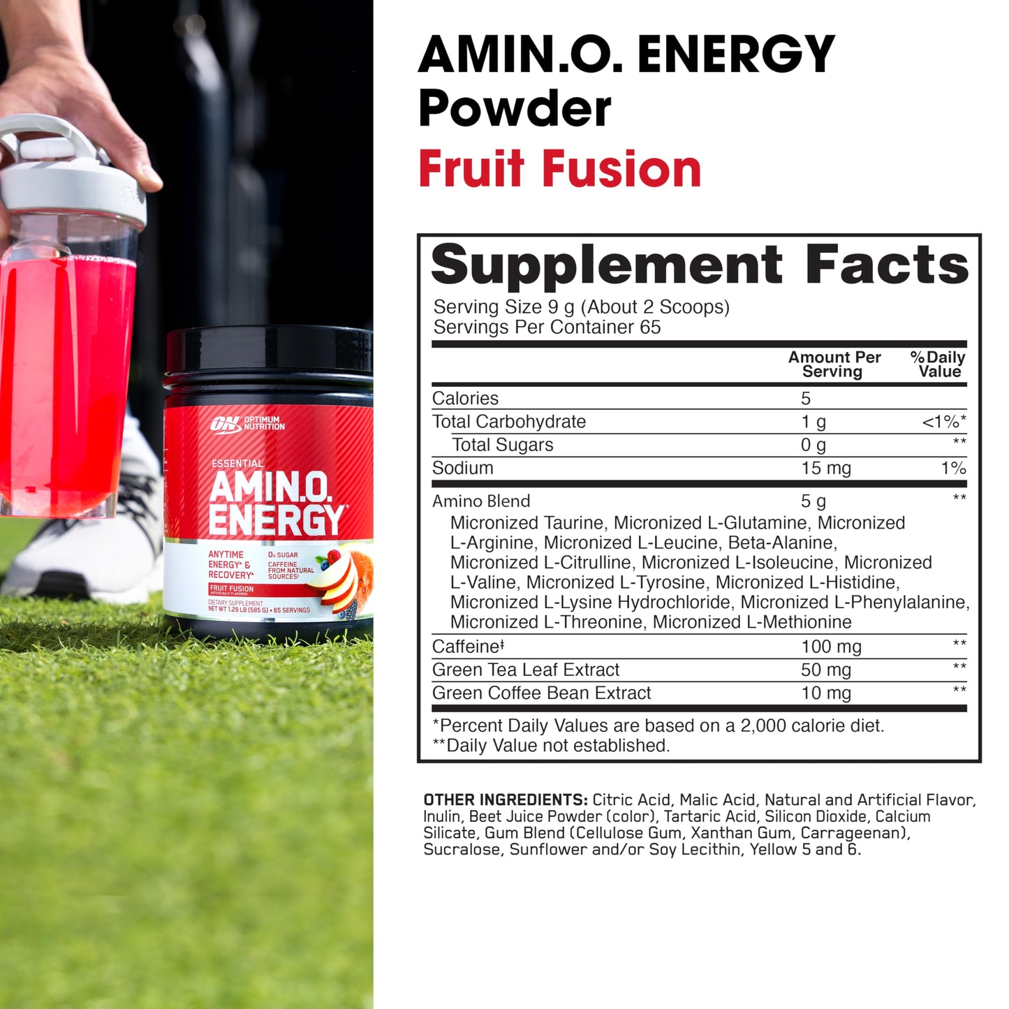 Optimum Nutrition Amino Energy - Pre Workout with Green Tea, BCAA, Amino Acids, Keto Friendly, Green Coffee Extract, Energy Powder - Concord Grape, 65 Servings (Packaging May Vary)