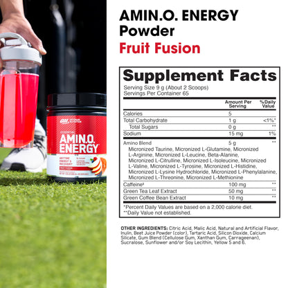 Optimum Nutrition Amino Energy - Pre Workout with Green Tea, BCAA, Amino Acids, Keto Friendly, Green Coffee Extract, Energy Powder - Concord Grape, 65 Servings (Packaging May Vary)