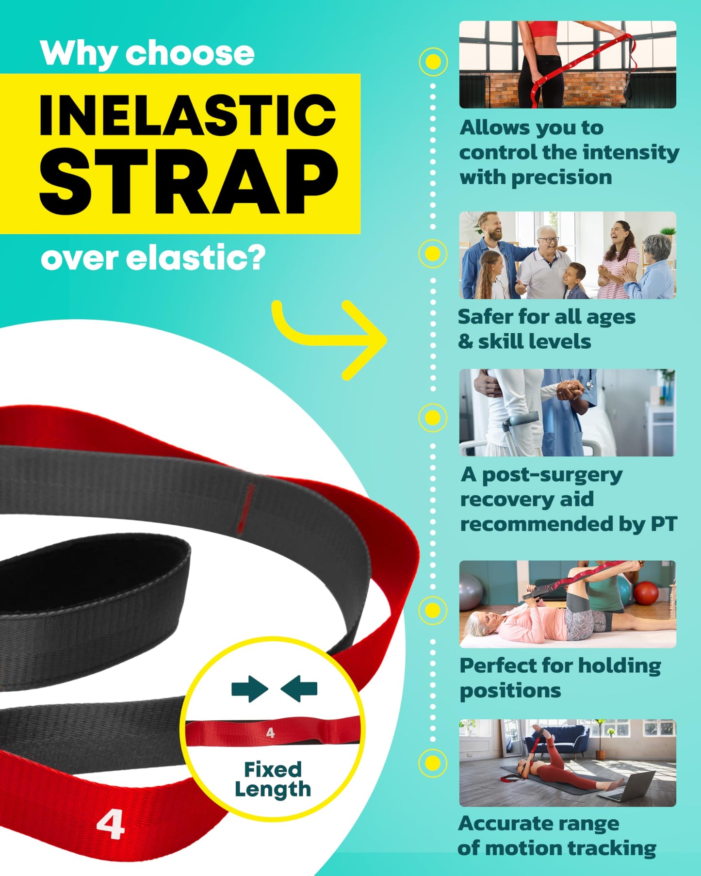 Stretching Strap with Loops - Non Elastic Stretch Band for Physical Therapy, Yoga Strap for Stretching Equipment, Stretch Bands for Exercise and Flexibility - Fascia, Hamstring & Leg Stretcher Belt - My Store