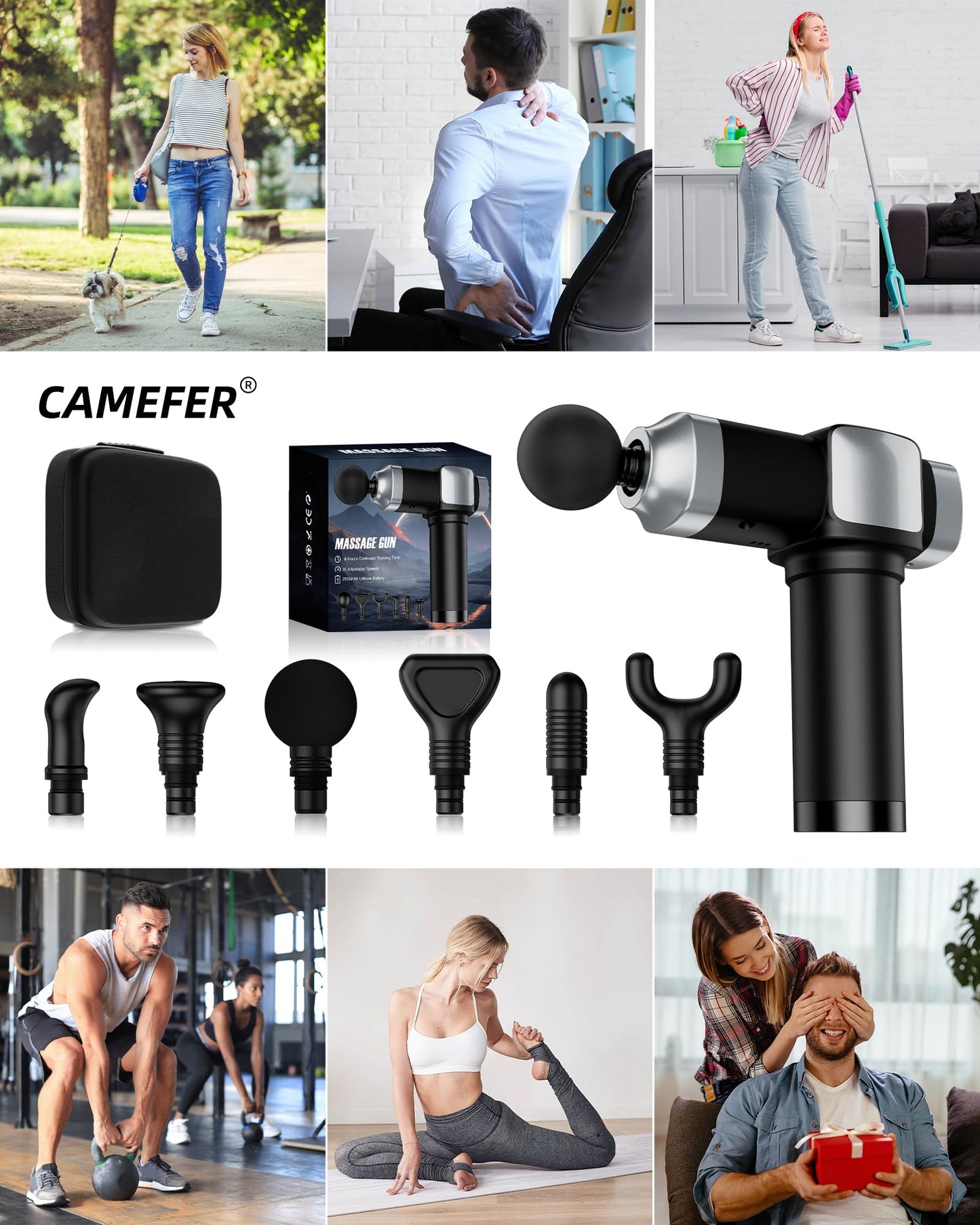 Deep Tissue Massage Gun, Portable Percussion Electric Muscle Massager for Pain Relief, Handheld Massagers with 30 Speeds & 6 Attachments for Back and Neck, Gifts for Men Women - My Store