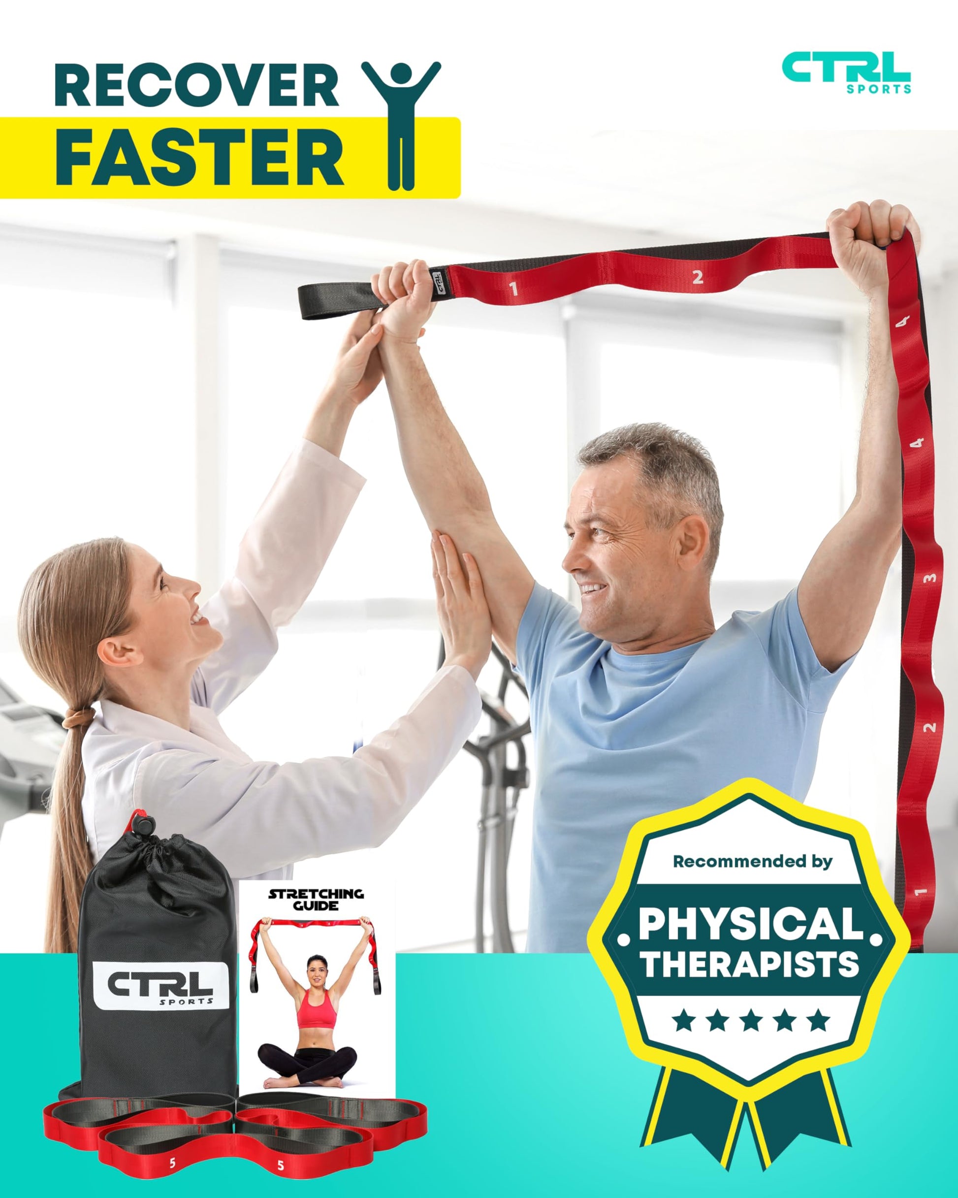 Stretching Strap with Loops - Non Elastic Stretch Band for Physical Therapy, Yoga Strap for Stretching Equipment, Stretch Bands for Exercise and Flexibility - Fascia, Hamstring & Leg Stretcher Belt - My Store