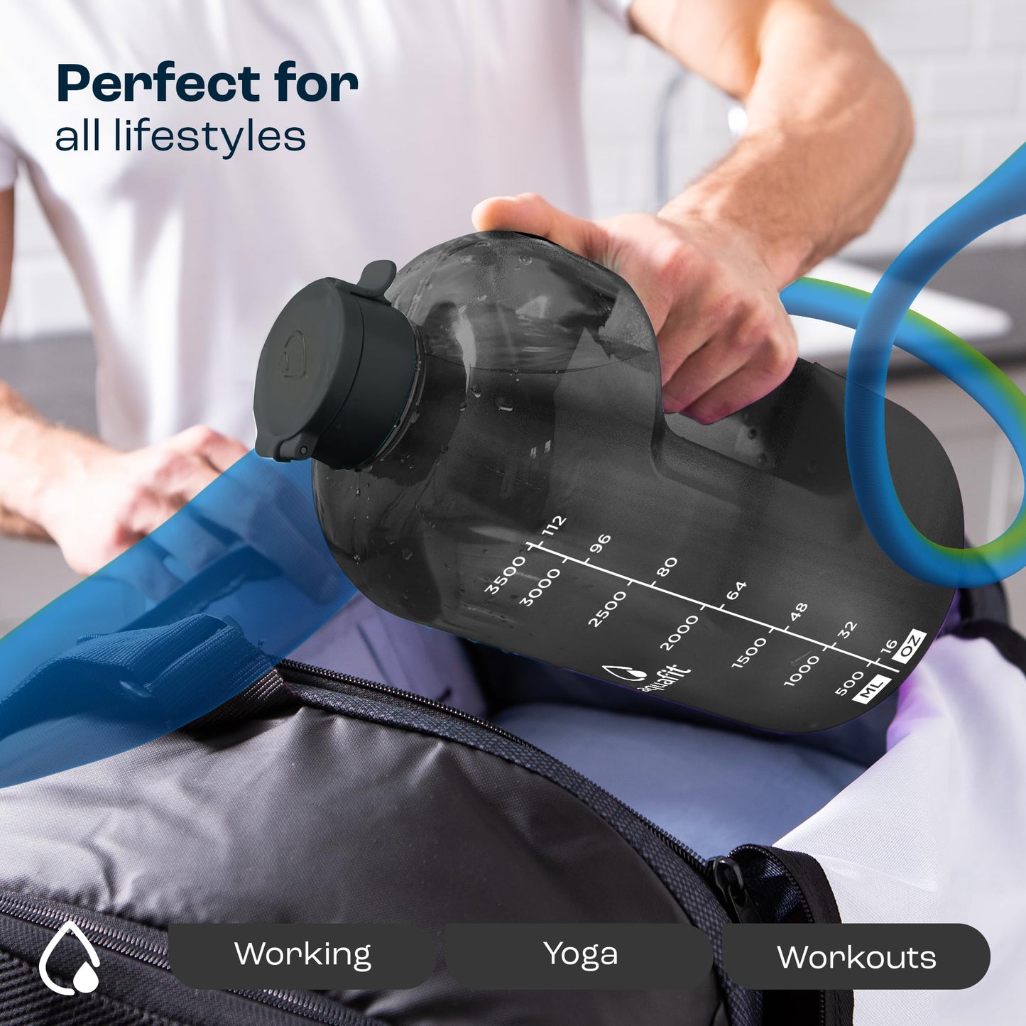 AQUAFIT 1 Gallon Water Bottle with Time Marker - Straw & Chug Lid - BPA Free Gym Water Bottle with Straw - Big Gallon Jug (Gray, 128 oz - 2 Lids) - My Store