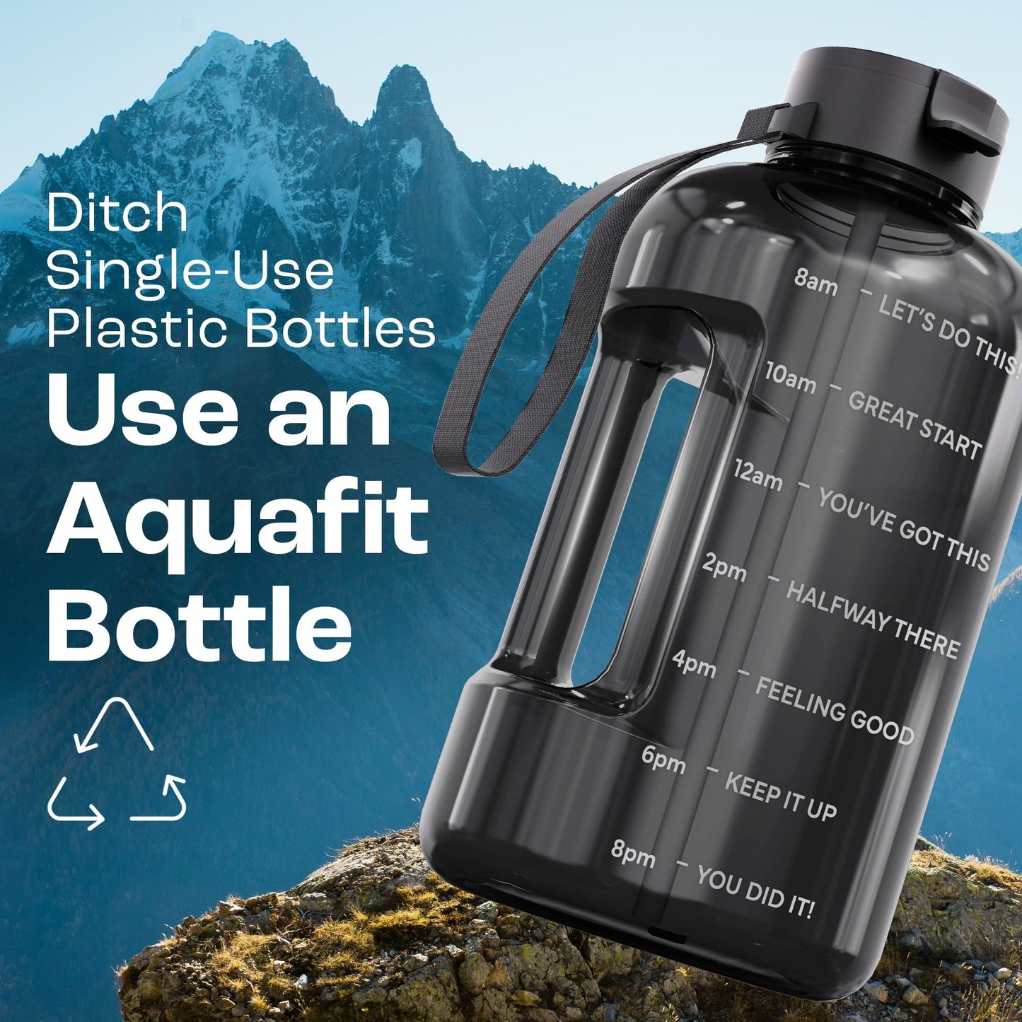 AQUAFIT 1 Gallon Water Bottle with Time Marker - Straw & Chug Lid - BPA Free Gym Water Bottle with Straw - Big Gallon Jug (Gray, 128 oz - 2 Lids) - My Store