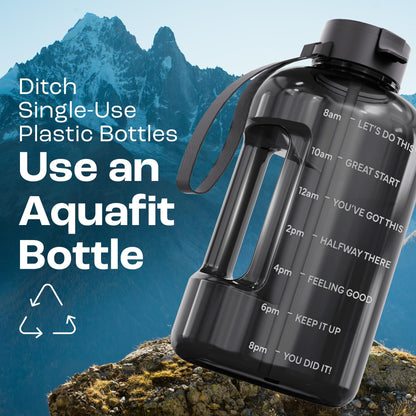 AQUAFIT 1 Gallon Water Bottle with Time Marker - Straw & Chug Lid - BPA Free Gym Water Bottle with Straw - Big Gallon Jug (Gray, 128 oz - 2 Lids) - My Store