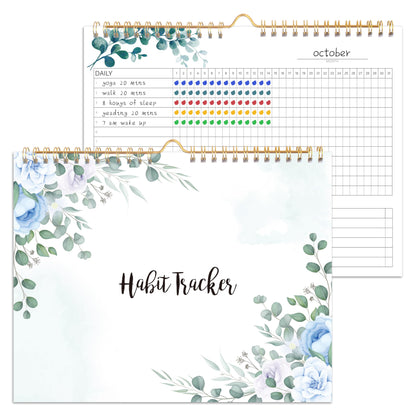 Habit Tracker Calendar- 12 Months Undated Daily Weekly & Monthly Period Habit Tracker Journal, Greenery Floral, Spiral Binding with Writable Goals Habits Track and Self Care Office Supplies. 8"x10" - My Store