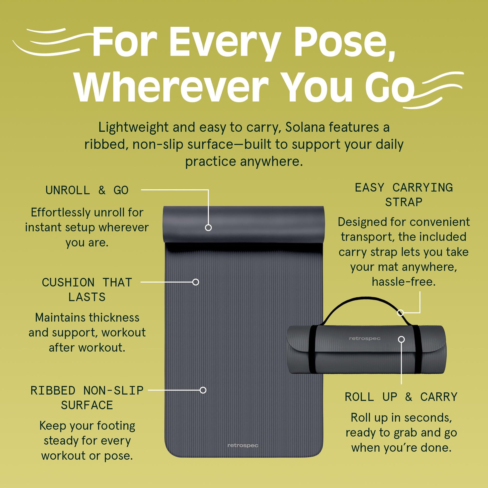 Retrospec Solana Yoga Mat 1" Thick With Nylon Strap For Men & Women - Non Slip Exercise Mat For Home Yoga, Pilates, Stretching, Floor & Fitness Workouts - My Store