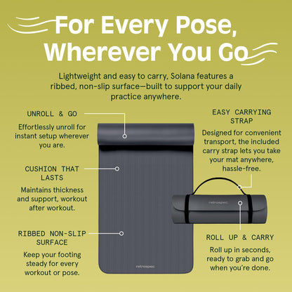 Retrospec Solana Yoga Mat 1" Thick With Nylon Strap For Men & Women - Non Slip Exercise Mat For Home Yoga, Pilates, Stretching, Floor & Fitness Workouts - My Store