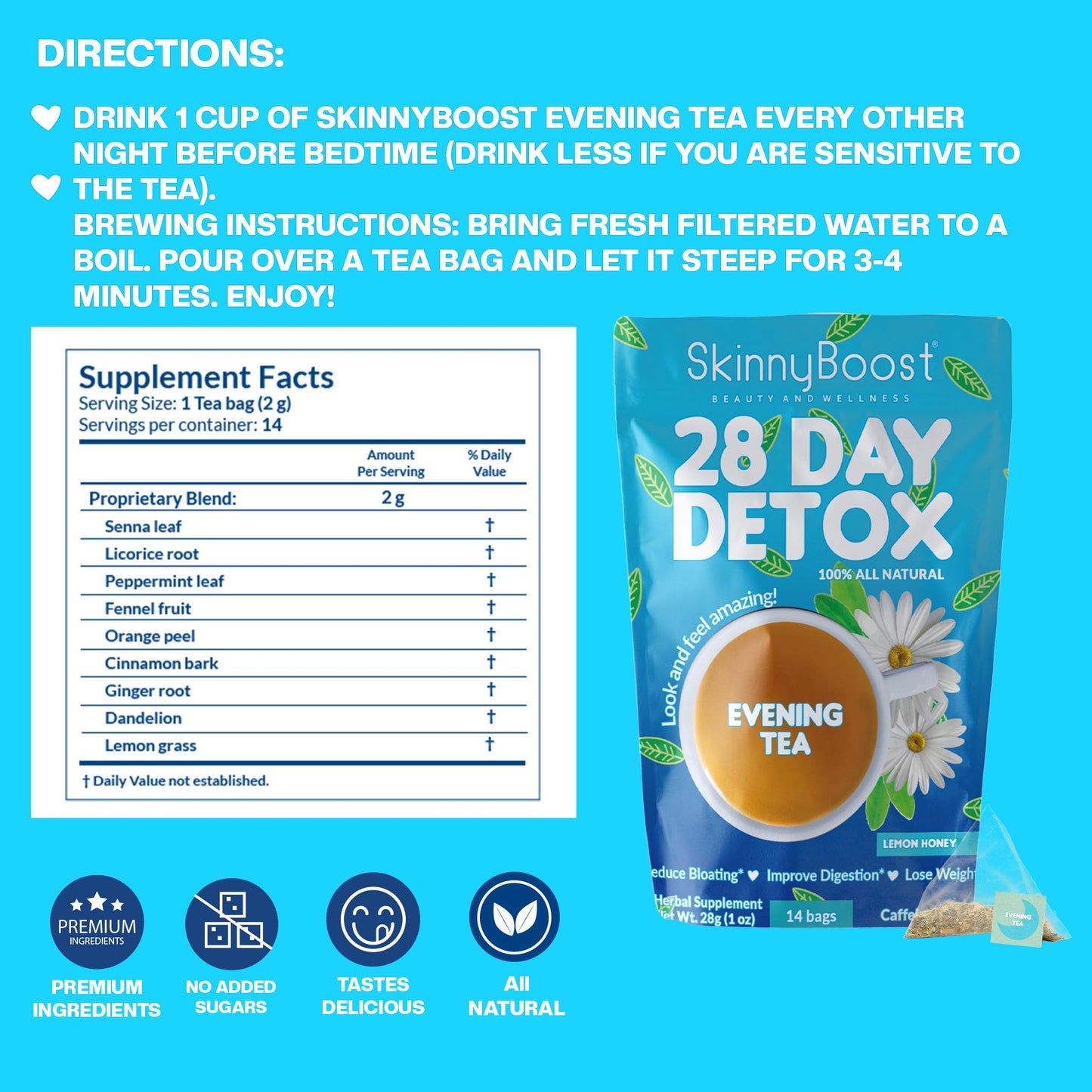 Skinny Boost Detox Tea Kit- 2 PACK –1 Daytime (28 Bags) + 1 Evening -(14 Bags) – Herbal Detox for Weight, Metabolism, Energy, Bloating & Colon Cleanse – Green Tea, Vegan, Keto, Non-GMO, Sugar-Free - My Store