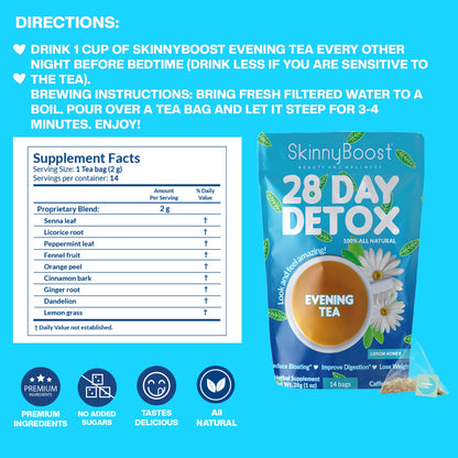 Skinny Boost Detox Tea Kit- 2 PACK –1 Daytime (28 Bags) + 1 Evening -(14 Bags) – Herbal Detox for Weight, Metabolism, Energy, Bloating & Colon Cleanse – Green Tea, Vegan, Keto, Non-GMO, Sugar-Free - My Store