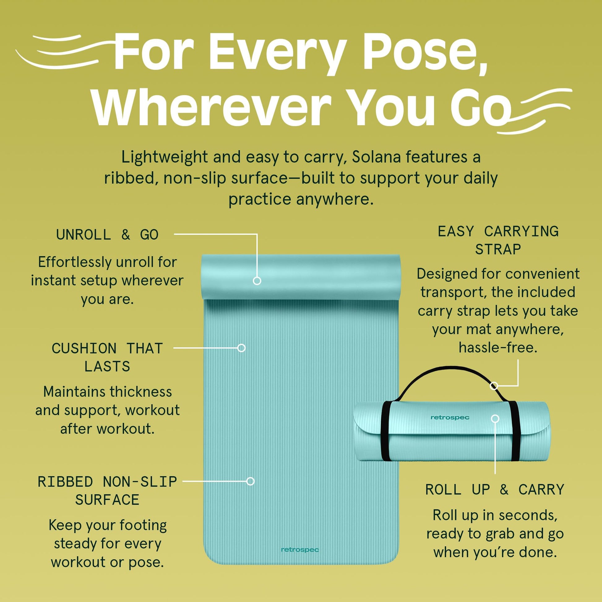 Retrospec Solana Yoga Mat 1" Thick With Nylon Strap For Men & Women - Non Slip Exercise Mat For Home Yoga, Pilates, Stretching, Floor & Fitness Workouts - My Store