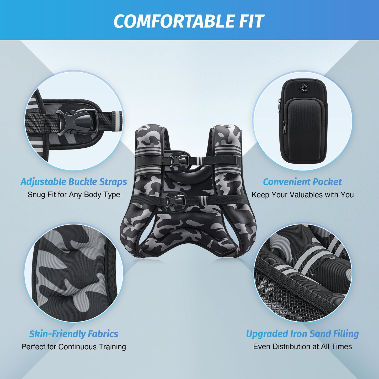 ZELUS Weighted Vest, 6lb/8lb/12lb/16lb/20lb/25lb/30lb Weight Vest with Reflective Stripe for Workout, Strength Training, Running, Fitness, Muscle Building, Weight Loss, Weightlifting - My Store