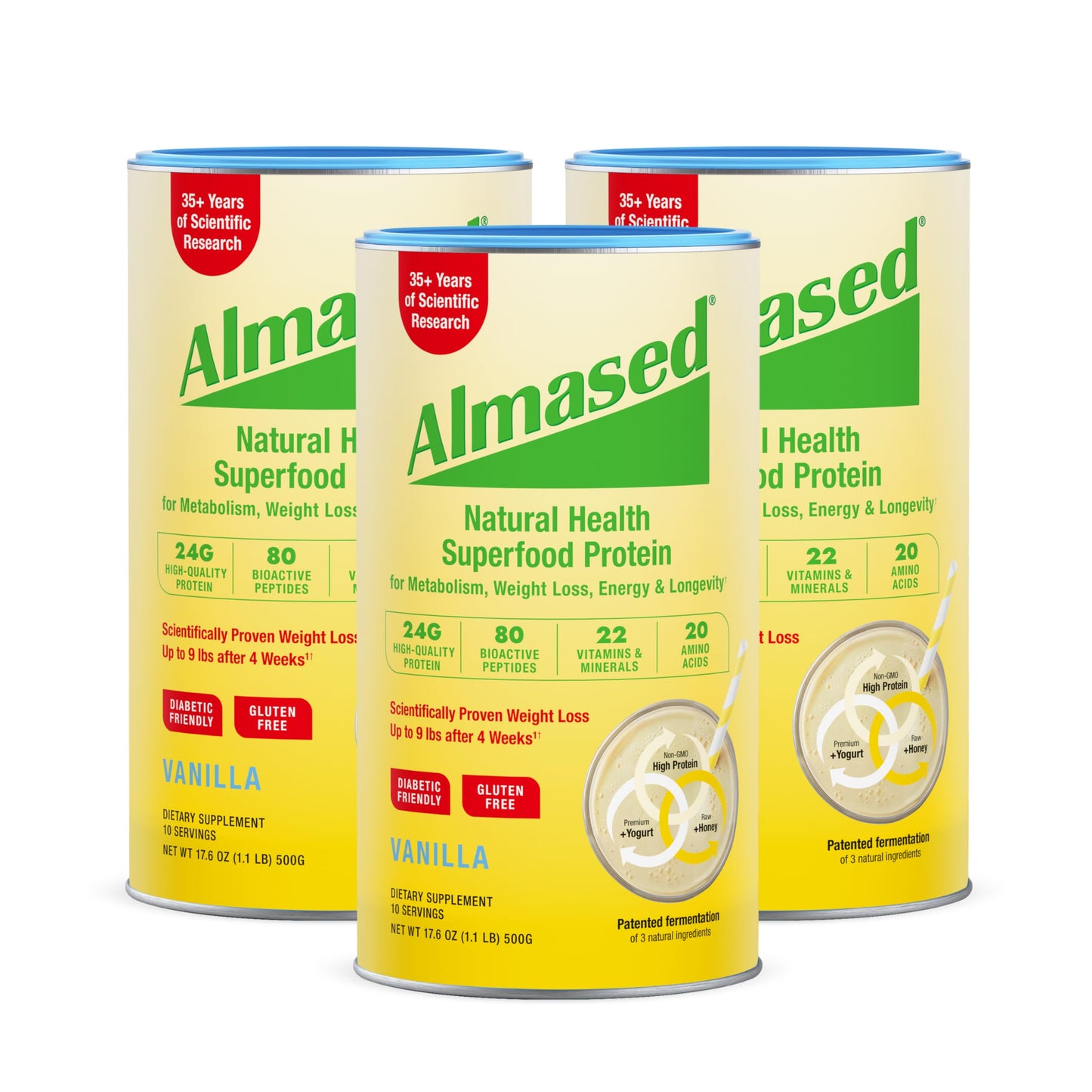 Almased Vanilla Meal Replacement Shake - Low-Glycemic High Plant Base Protein Powder- Nutritional Weight Health Support Supplement - Vanilla Flavor - 17.6 oz (1.1 Pound (1 Pack)) - My Store