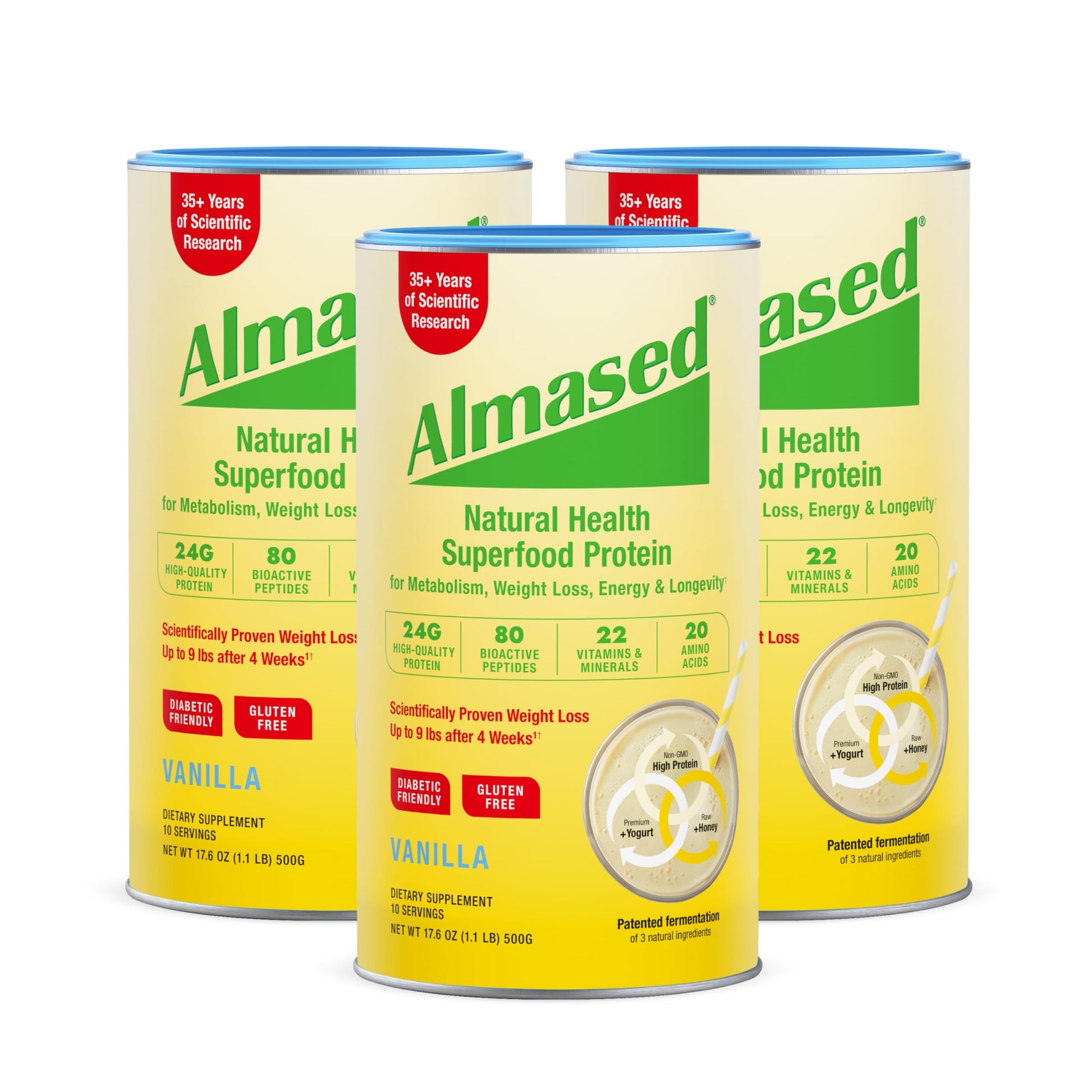 Almased Vanilla Meal Replacement Shake - Low-Glycemic High Plant Base Protein Powder- Nutritional Weight Health Support Supplement - Vanilla Flavor - 17.6 oz (1.1 Pound (1 Pack)) - My Store