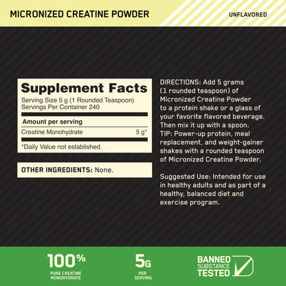 Optimum Nutrition Micronized Creatine Monohydrate Powder, Unflavored, 60 Servings, 300 Grams (Packaging May Vary) - My Store