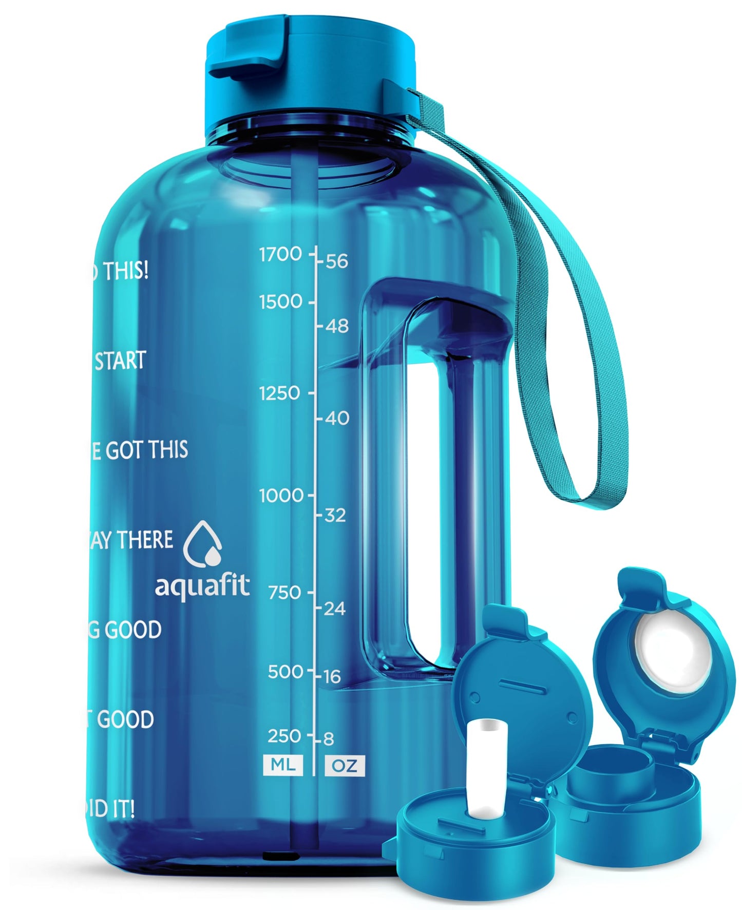 AQUAFIT 1 Gallon Water Bottle with Time Marker - Straw & Chug Lid - BPA Free Gym Water Bottle with Straw - Big Gallon Jug (Gray, 128 oz - 2 Lids) - My Store