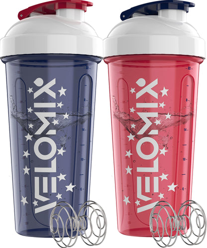 VELOMIX - 2 Pack- 28 oz Protein Shaker Bottles for Protein Mixes - 2x Wire Whisk | Leak Proof Shaker Cups for Protein Shakes | Protein Shaker Bottle Pack (Black/Transparent) - My Store