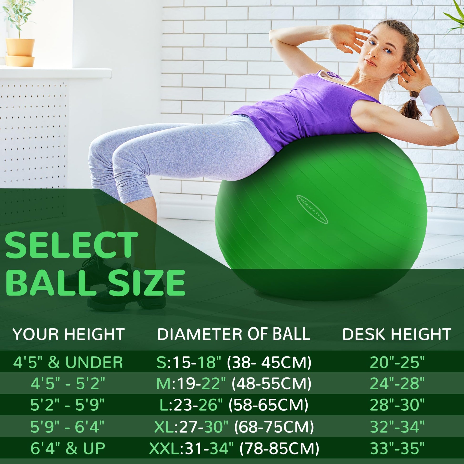 Anti-Burst and Slip Resistant Exercise Yoga Fitness Birthing Ball with Quick Pump, 2,000-Pound Capacity, Multiple Colors and Sizes - My Store