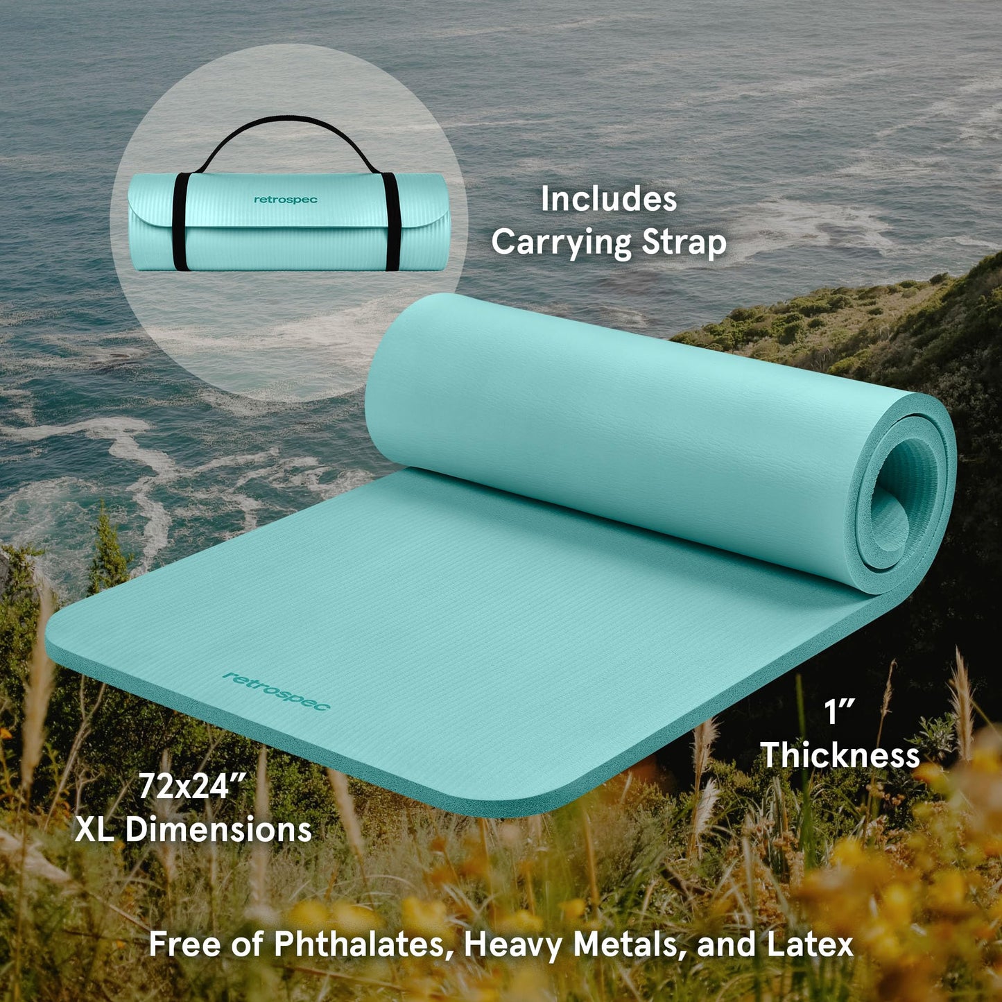 Retrospec Solana Yoga Mat 1" Thick With Nylon Strap For Men & Women - Non Slip Exercise Mat For Home Yoga, Pilates, Stretching, Floor & Fitness Workouts - My Store