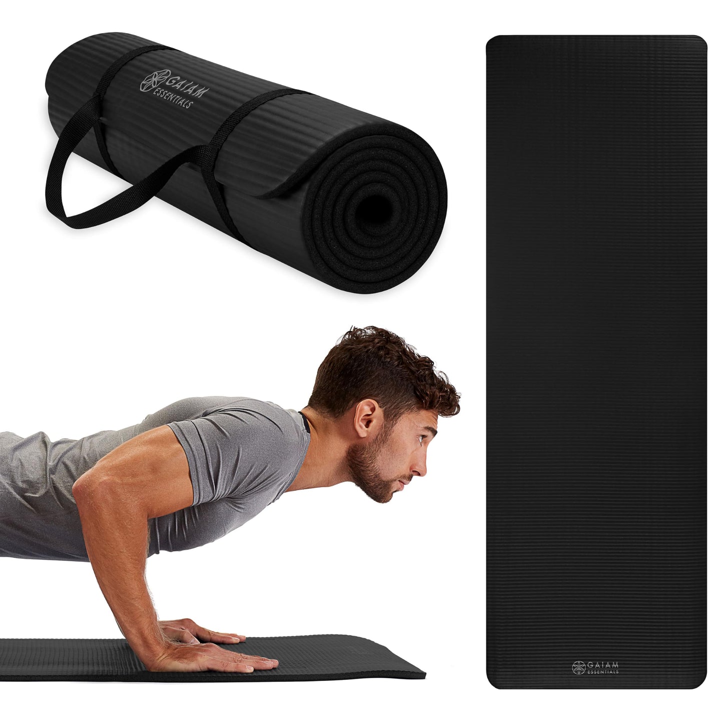 Gaiam Essentials Thick and Thin Yoga Mat Fitness & Exercise Mat with Easy-Cinch Carrier Strap - My Store