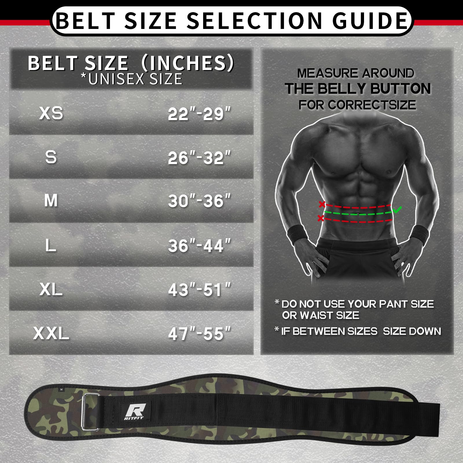RitFit Weight Lifting Belt - Great for Squats, Lunges, Deadlift, Thrusters - Men and Women - 6 Inch Black/Camouflage - My Store