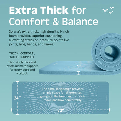 Retrospec Solana Yoga Mat 1" Thick With Nylon Strap For Men & Women - Non Slip Exercise Mat For Home Yoga, Pilates, Stretching, Floor & Fitness Workouts - My Store