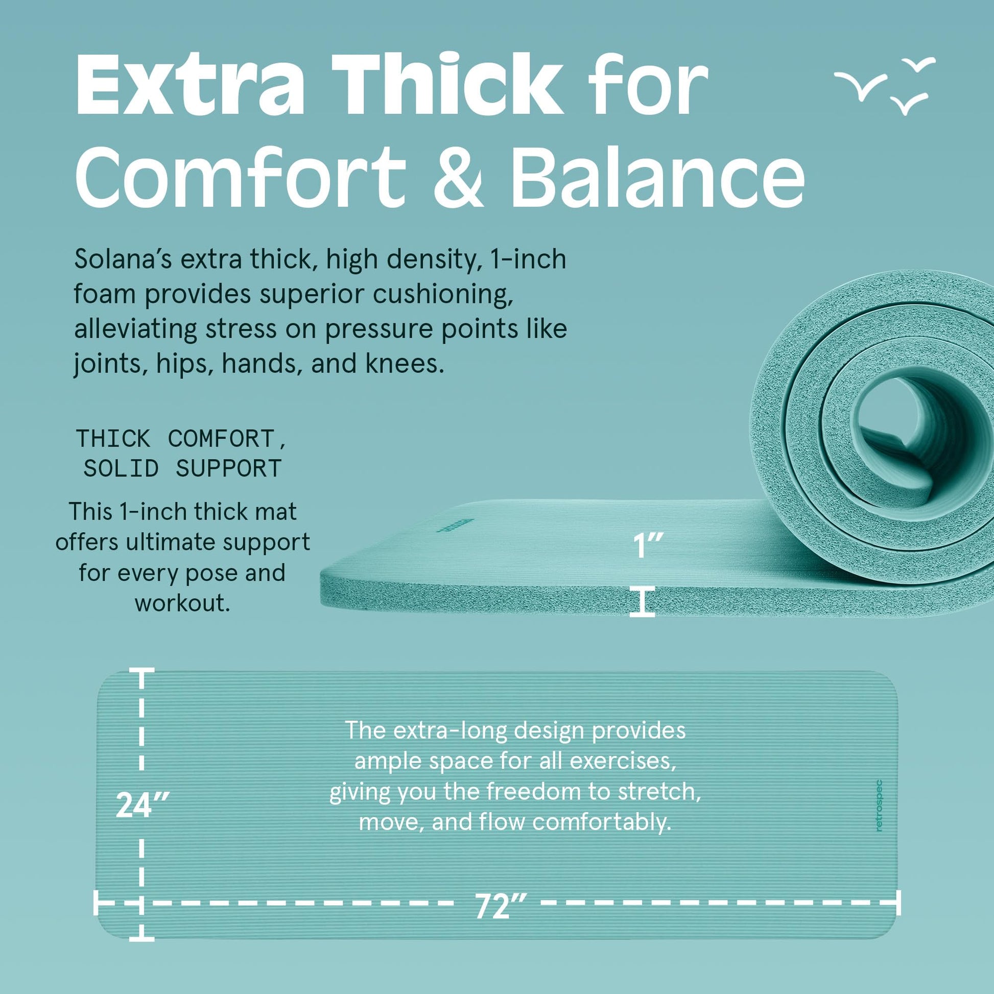 Retrospec Solana Yoga Mat 1" Thick With Nylon Strap For Men & Women - Non Slip Exercise Mat For Home Yoga, Pilates, Stretching, Floor & Fitness Workouts - My Store