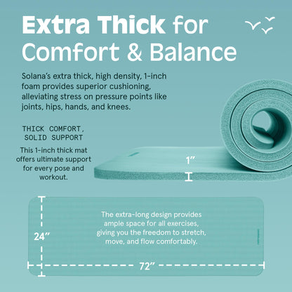 Retrospec Solana Yoga Mat 1" Thick With Nylon Strap For Men & Women - Non Slip Exercise Mat For Home Yoga, Pilates, Stretching, Floor & Fitness Workouts - My Store