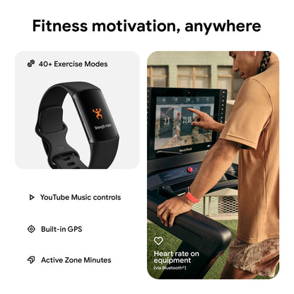 Fitbit Charge 6 Fitness Tracker with Google apps, Heart Rate on Exercise Equipment, 6-Months Premium Membership Included, GPS, Health Tools and More, Obsidian/Black, One Size (S & L Bands Included) - My Store