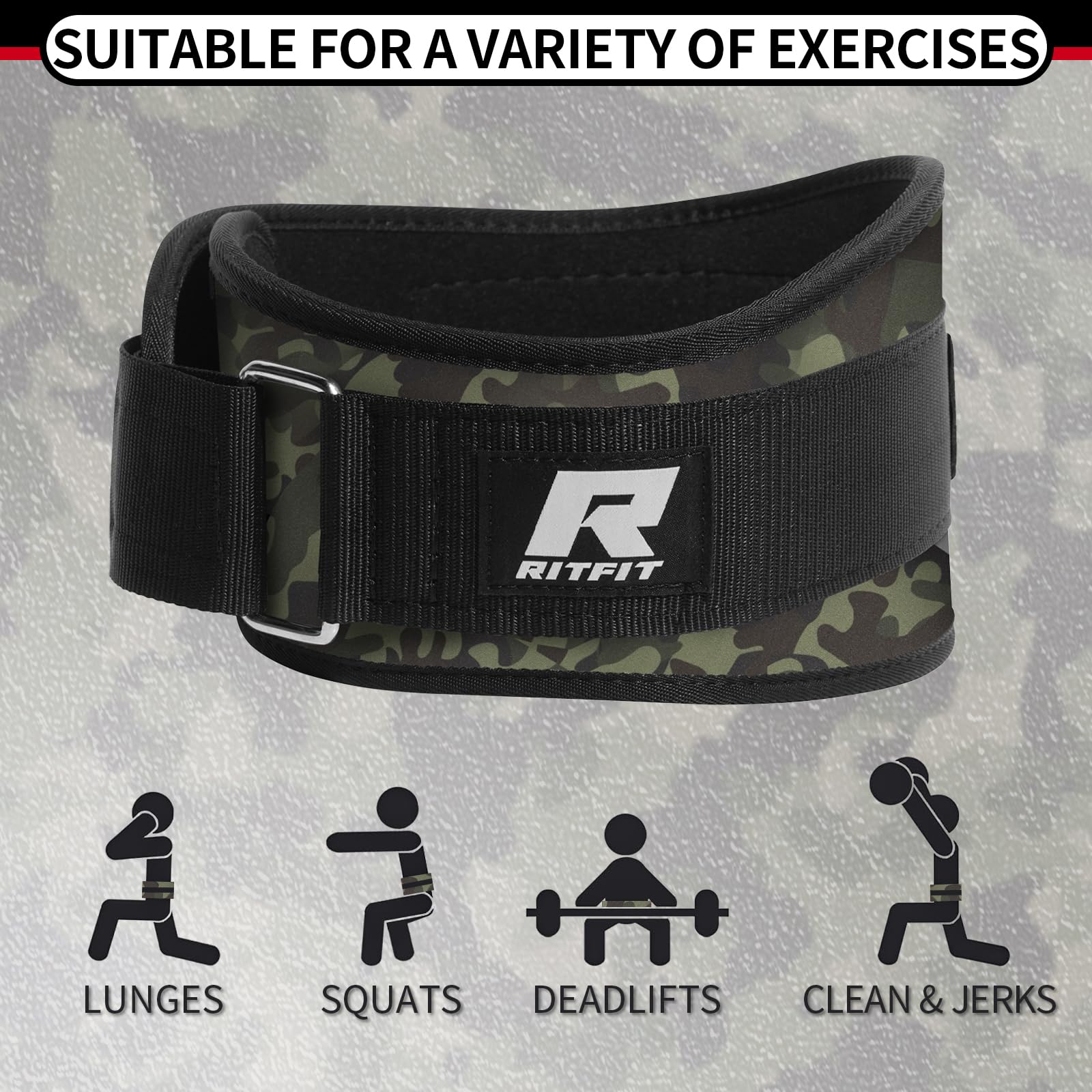 RitFit Weight Lifting Belt - Great for Squats, Lunges, Deadlift, Thrusters - Men and Women - 6 Inch Black/Camouflage - My Store