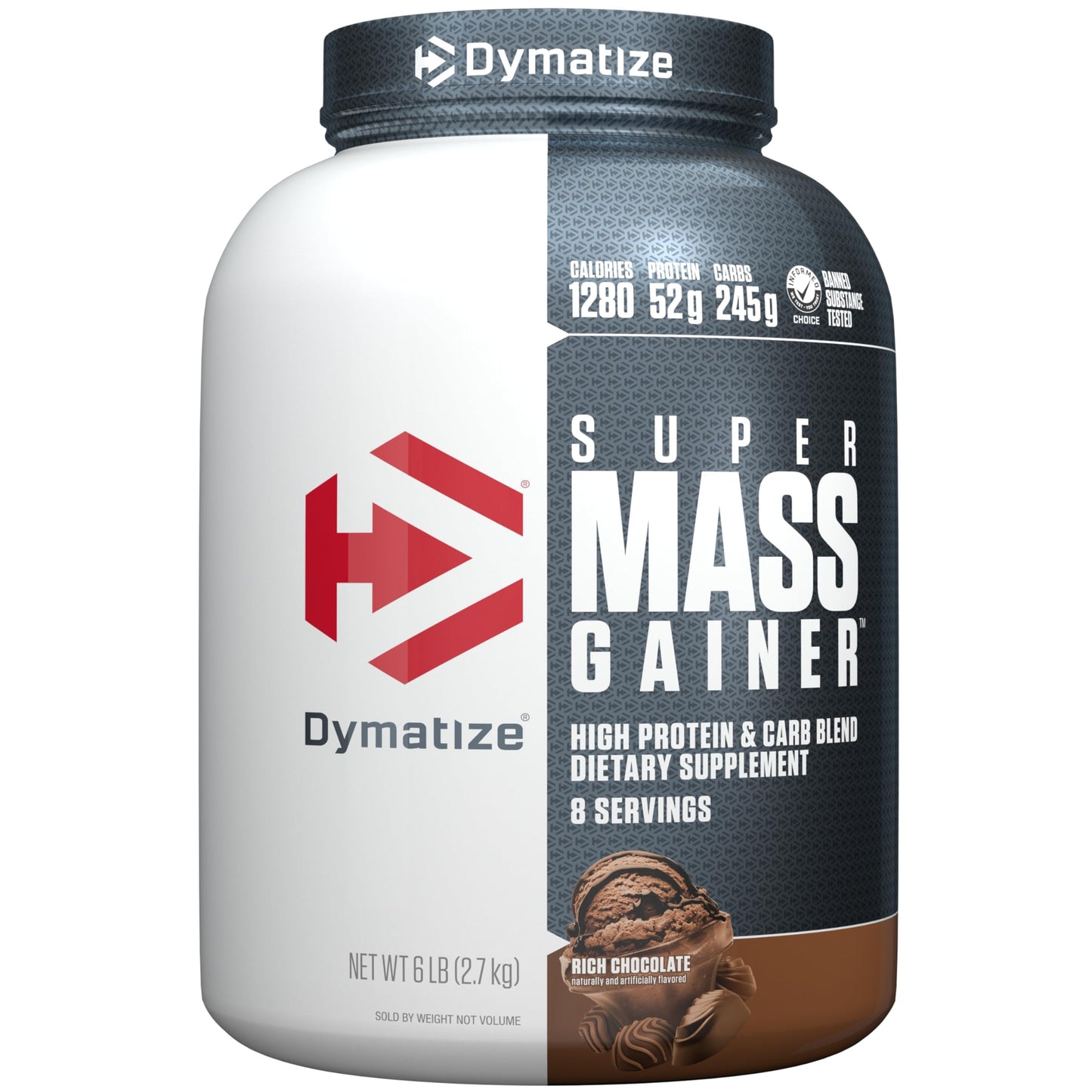 Dymatize Super Mass Gainer Protein Powder, Gourmet Vanilla, 52g Protein, 1g Creatine, 1280 Calories, 10.7g BCAAs, 245g Carbs, Contains Whey Protein Powder, Isolate, and Casein (8 Servings)