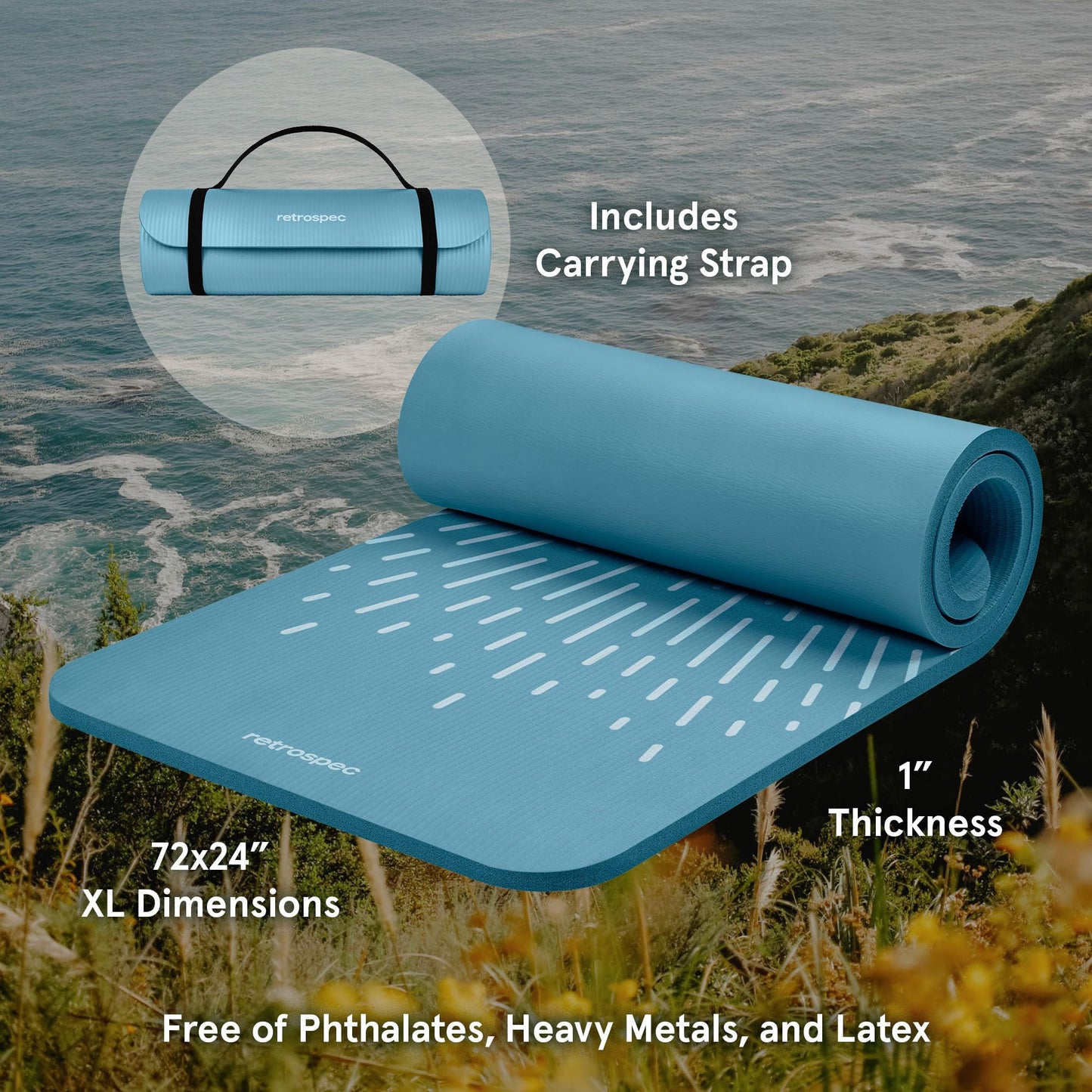 Retrospec Solana Yoga Mat 1" Thick With Nylon Strap For Men & Women - Non Slip Exercise Mat For Home Yoga, Pilates, Stretching, Floor & Fitness Workouts - My Store