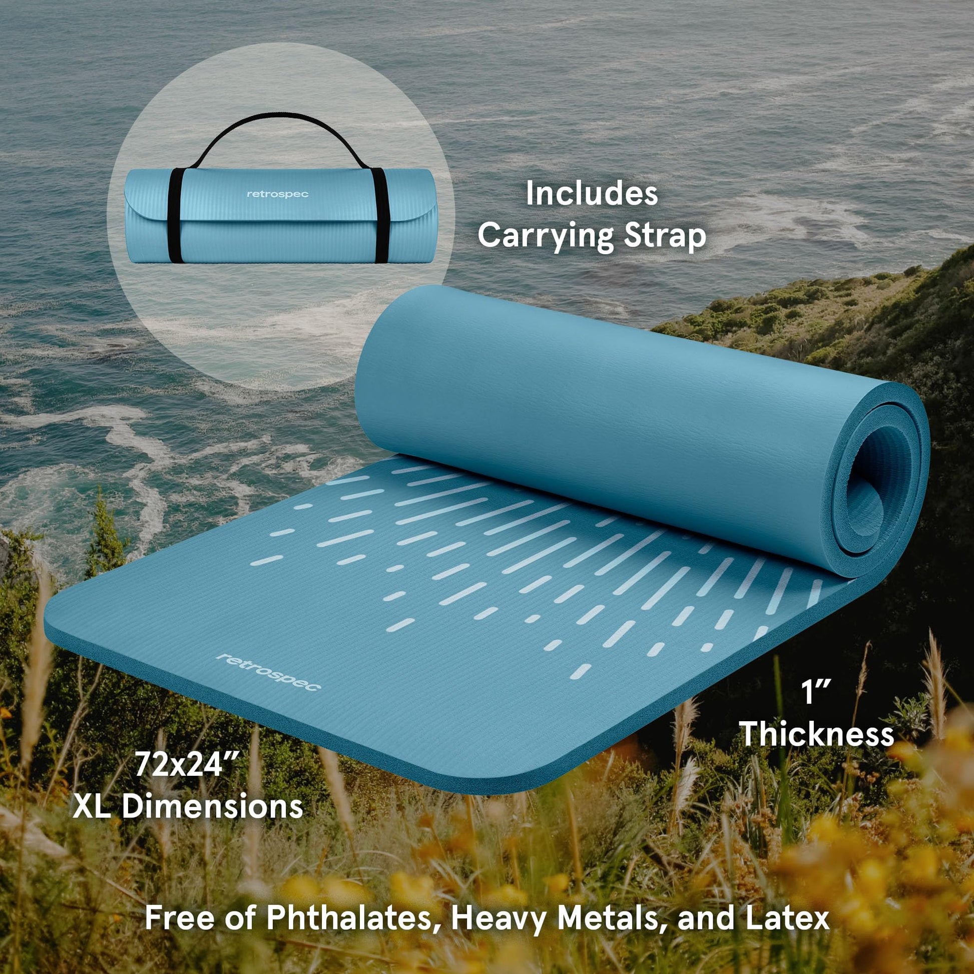 Retrospec Solana Yoga Mat 1" Thick With Nylon Strap For Men & Women - Non Slip Exercise Mat For Home Yoga, Pilates, Stretching, Floor & Fitness Workouts - My Store