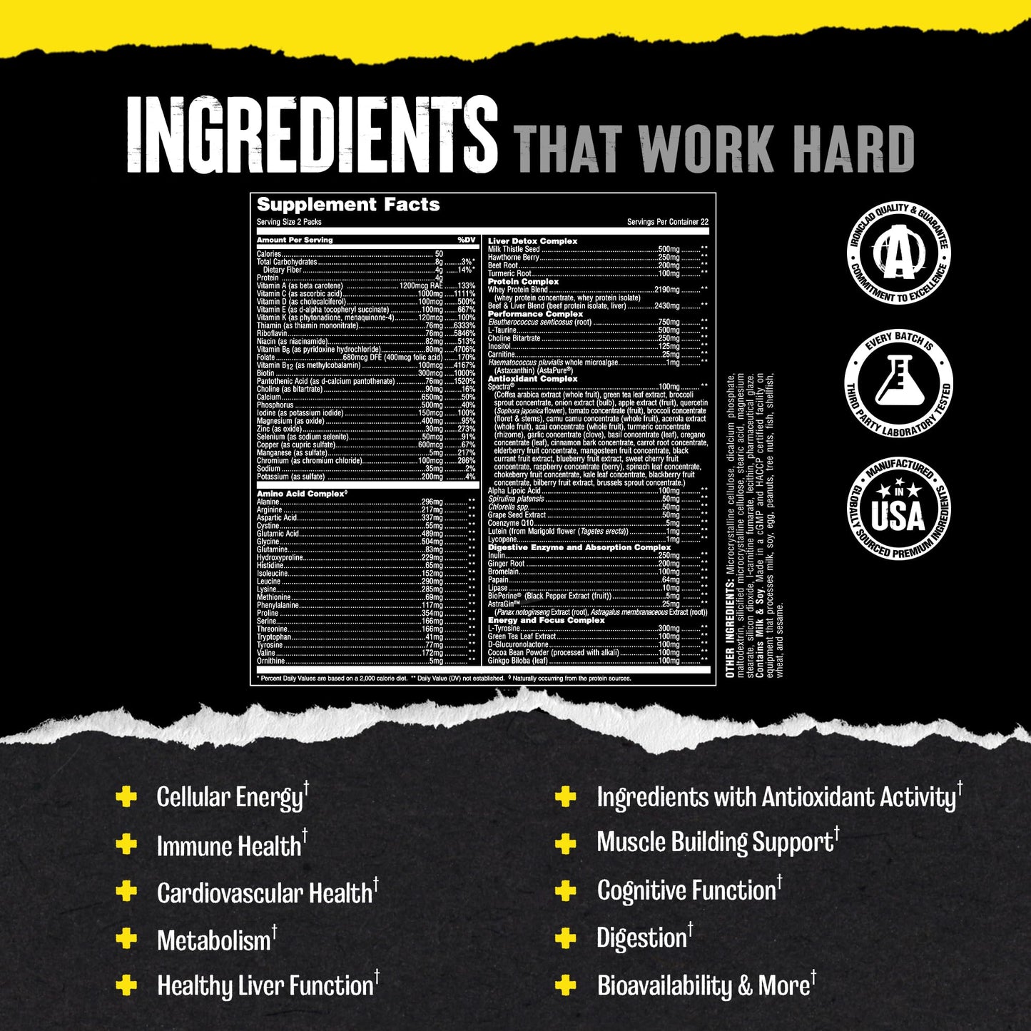 Animal Pak - Convenient Multivitamin for Men & Women Daily All-in-One Vitamin & Supplement Pack - Zinc, Vitamins C, B, D, Amino Acids, and Immune Support - Sports Nutrition Performance - 44 Count - My Store