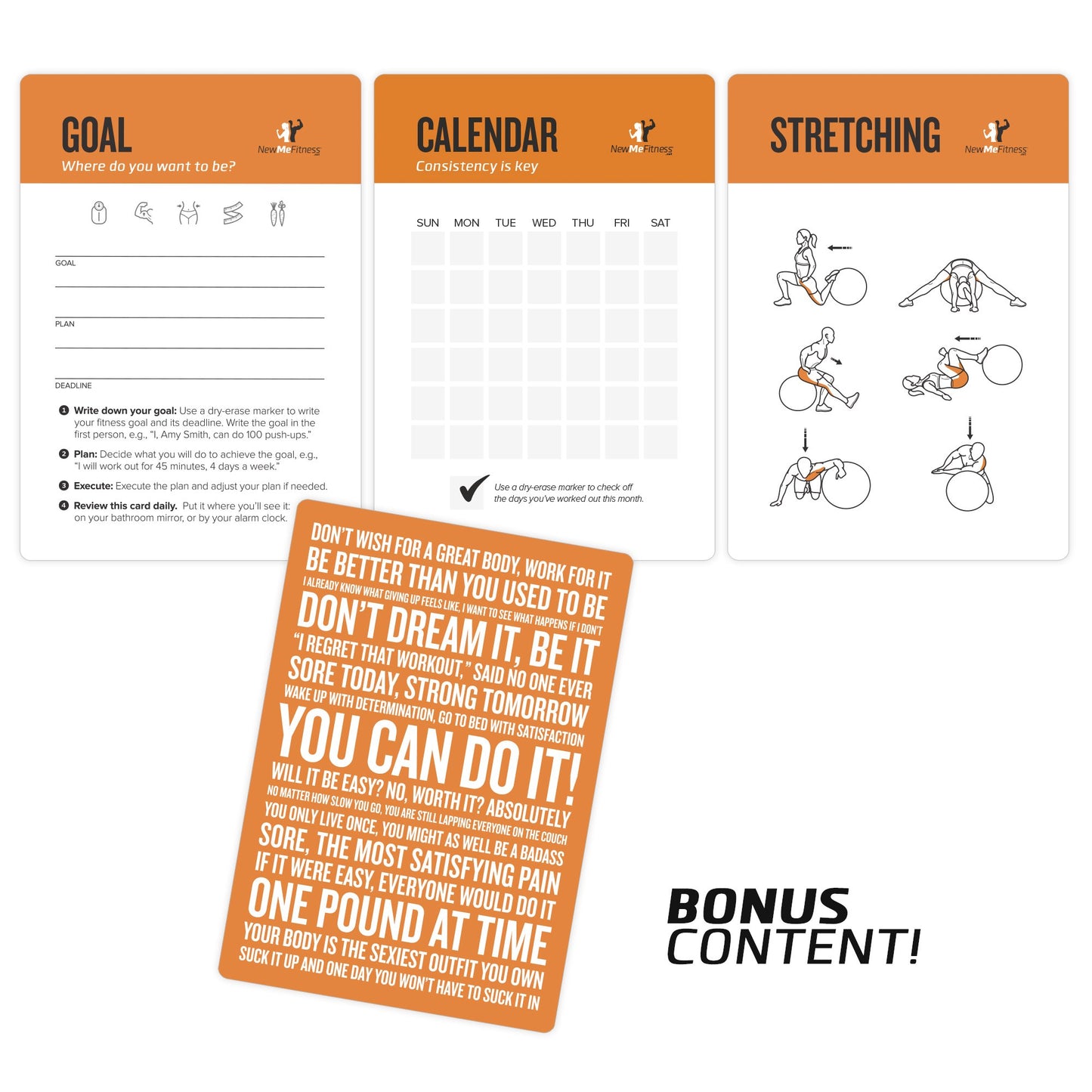 NewMe Fitness Stretching Workout Cards, Instructional Fitness Deck for Women & Men, Beginner Fitness Guide to Training Exercises at Home or Gym - My Store