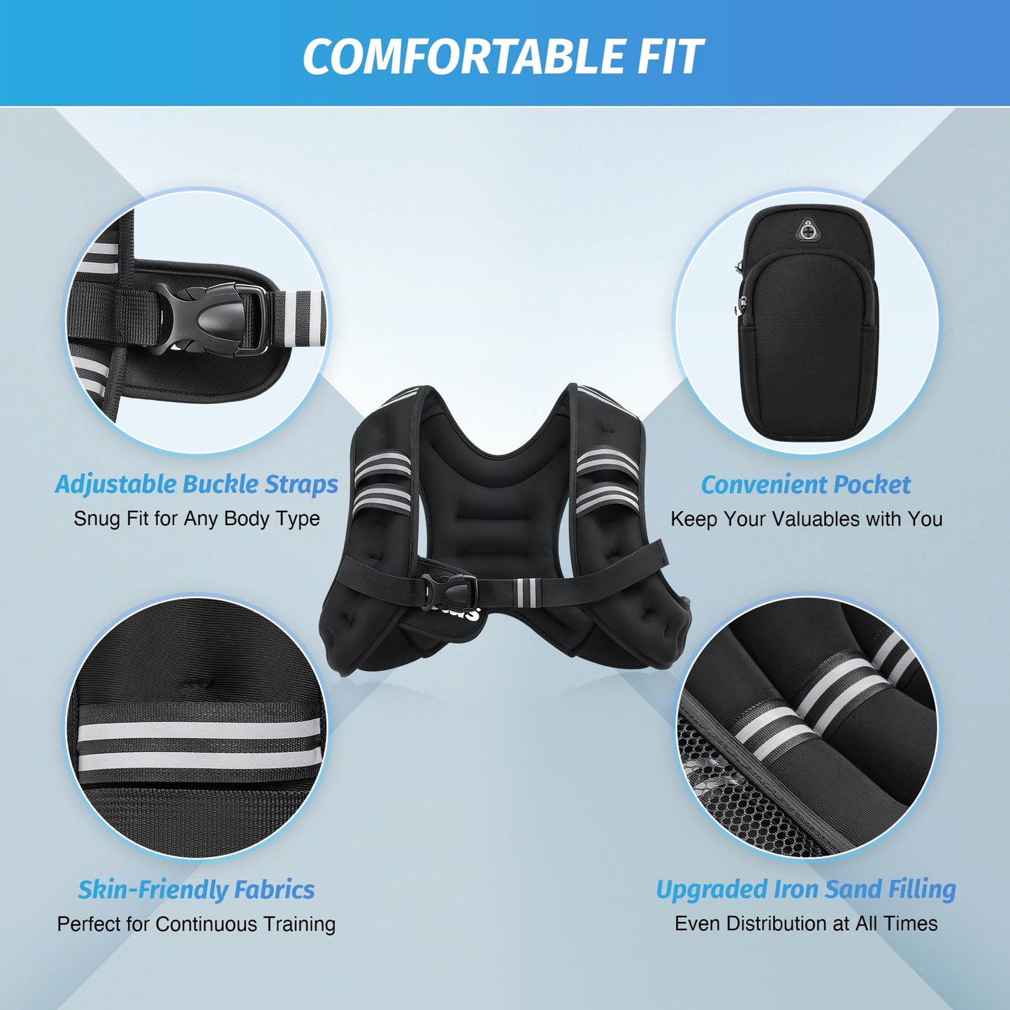 ZELUS Weighted Vest, 6lb/8lb/12lb/16lb/20lb/25lb/30lb Weight Vest with Reflective Stripe for Workout, Strength Training, Running, Fitness, Muscle Building, Weight Loss, Weightlifting - My Store