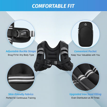 ZELUS Weighted Vest, 6lb/8lb/12lb/16lb/20lb/25lb/30lb Weight Vest with Reflective Stripe for Workout, Strength Training, Running, Fitness, Muscle Building, Weight Loss, Weightlifting - My Store