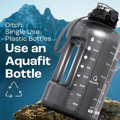 AQUAFIT 1 Gallon Water Bottle with Time Marker - Straw & Chug Lid - BPA Free Gym Water Bottle with Straw - Big Gallon Jug (Gray, 128 oz - 2 Lids) - My Store