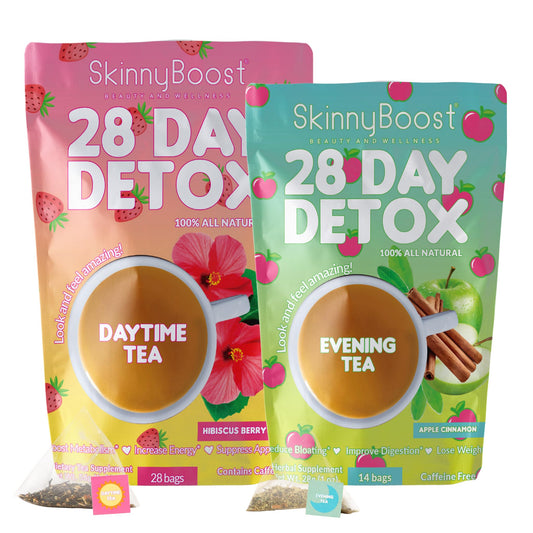 Skinny Boost Detox Tea Kit- 2 PACK –1 Daytime (28 Bags) + 1 Evening -(14 Bags) – Herbal Detox for Weight, Metabolism, Energy, Bloating & Colon Cleanse – Green Tea, Vegan, Keto, Non-GMO, Sugar-Free - My Store