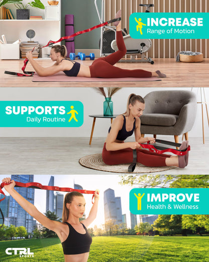 Stretching Strap with Loops - Non Elastic Stretch Band for Physical Therapy, Yoga Strap for Stretching Equipment, Stretch Bands for Exercise and Flexibility - Fascia, Hamstring & Leg Stretcher Belt - My Store