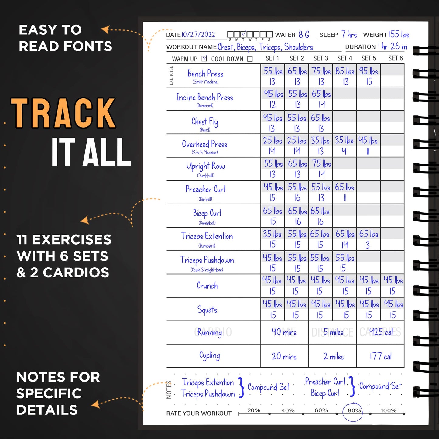 Nextnoid Hardcover Fitness Journal Workout Planner for Men & Women - A5(5.7" x 8.3") Sturdy Workout Log Book to Track Gym & Home Workouts - My Store